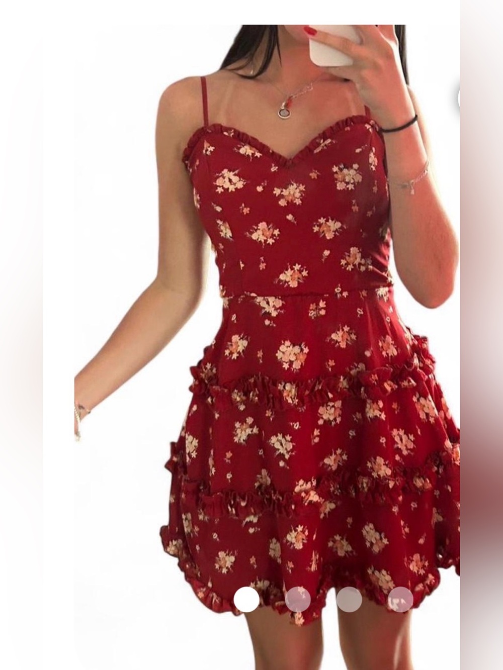 Blue Rain Red Floral Ruffle Dress Size Medium